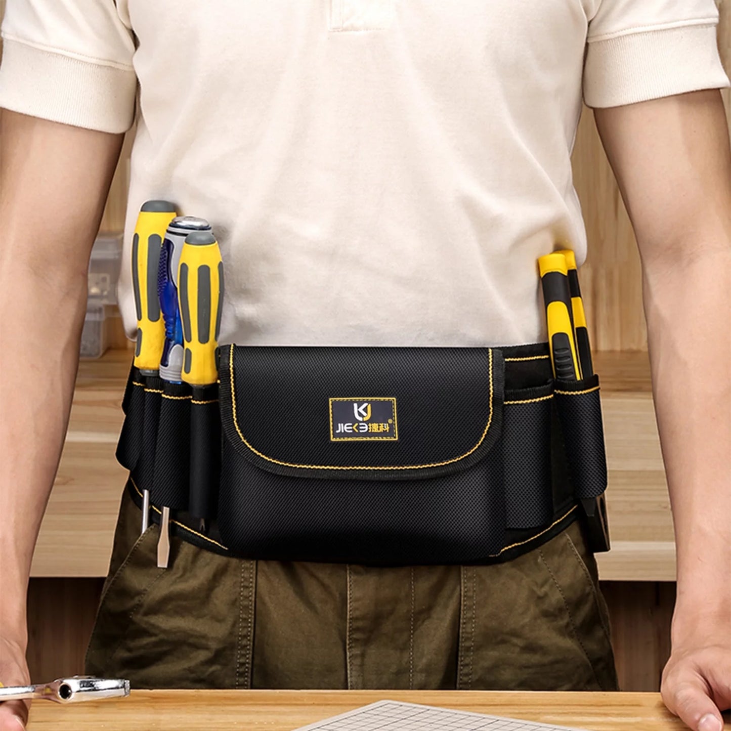 Waist Tool Belts with 7 Pockets Pouch/Work Apron for Carpenters and Builders, Durable Canvas Construction, Adjustable Belt for Custom Fit Black B