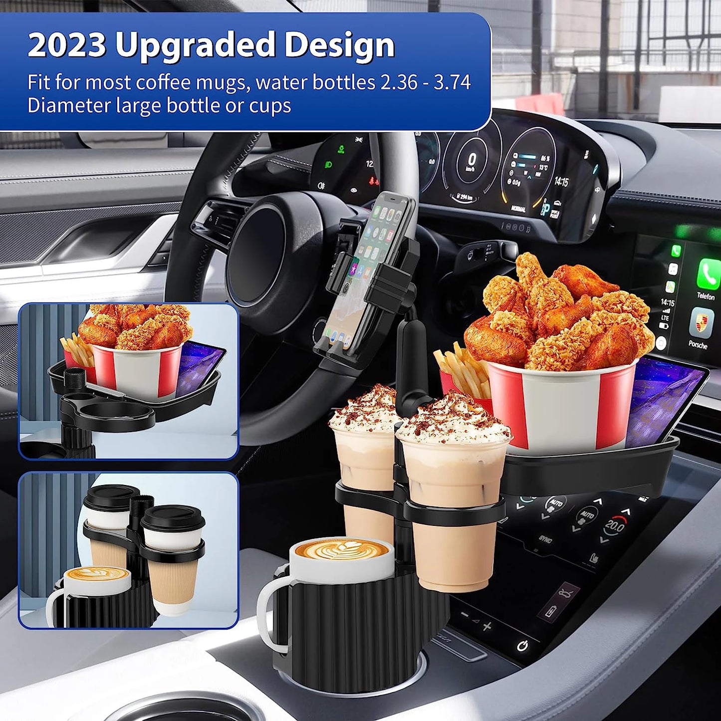 Contractor Car Cup Holder Tray 360 Degree Rotationcar Tray Table Phone Slot Car Food Table Organized Adjustable Drink Holder Car Accesories