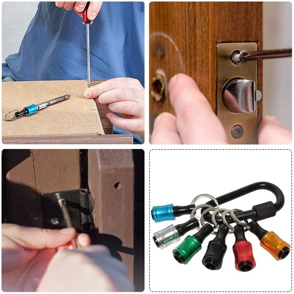 6Pcs 1/4" Hex Shank Keychain Extension Bar Screwdriver Bit Holder, Socket Adapter with Fast Change Function