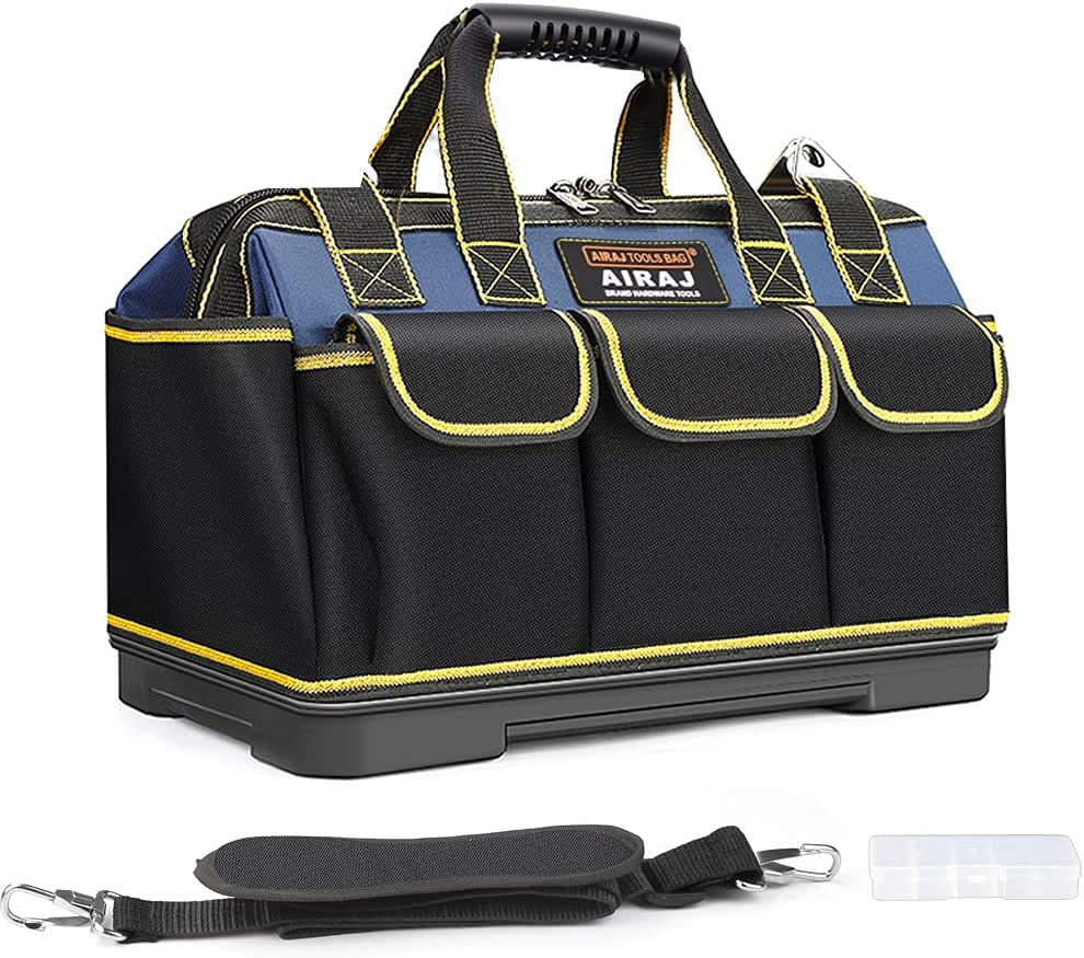 16 Inch Tool Bag,Wide Mouthtool Bag with ABS Hard Molded Base,Waterproof Tool Bags with Adjustable Shoulder Strap,Suitable for Electricians,Carpenters,Plumbers,Car Mechanics,Homeowners.