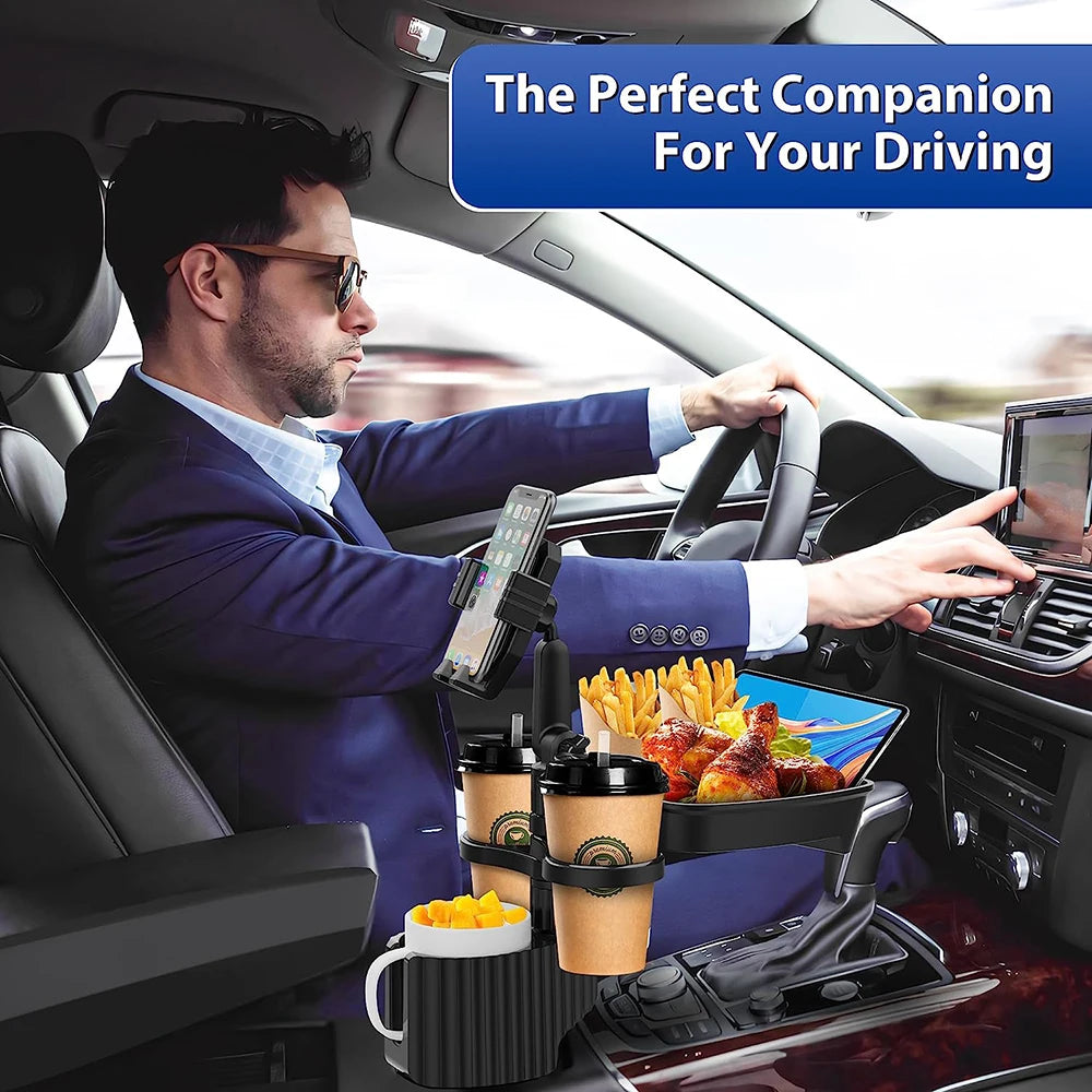 Contractor Car Cup Holder Tray 360 Degree Rotationcar Tray Table Phone Slot Car Food Table Organized Adjustable Drink Holder Car Accesories