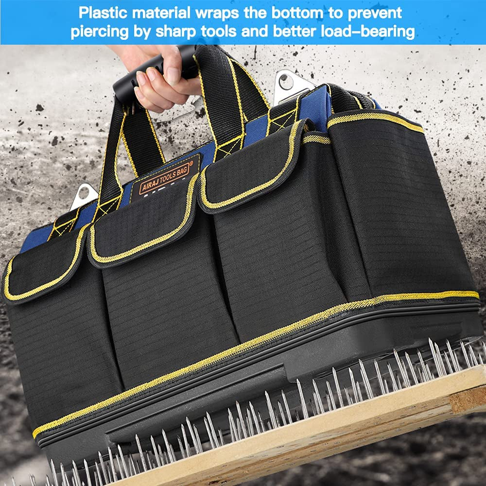 16 Inch Tool Bag,Wide Mouthtool Bag with ABS Hard Molded Base,Waterproof Tool Bags with Adjustable Shoulder Strap,Suitable for Electricians,Carpenters,Plumbers,Car Mechanics,Homeowners.