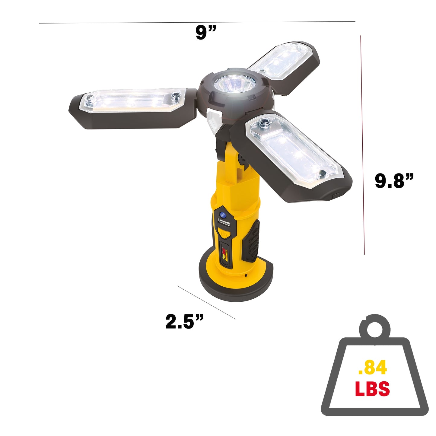 Maxx SAT3E 600 Lumen LED Work Light with Home/Car Chargers, USB Power