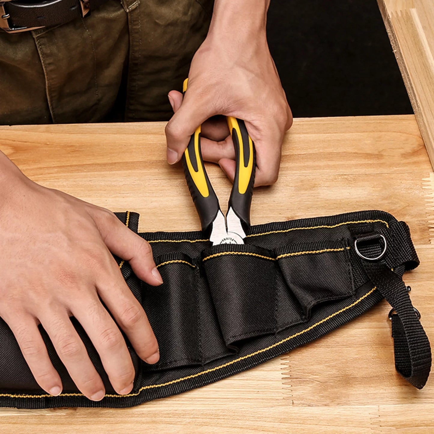 Waist Tool Belts with 7 Pockets Pouch/Work Apron for Carpenters and Builders, Durable Canvas Construction, Adjustable Belt for Custom Fit Black B