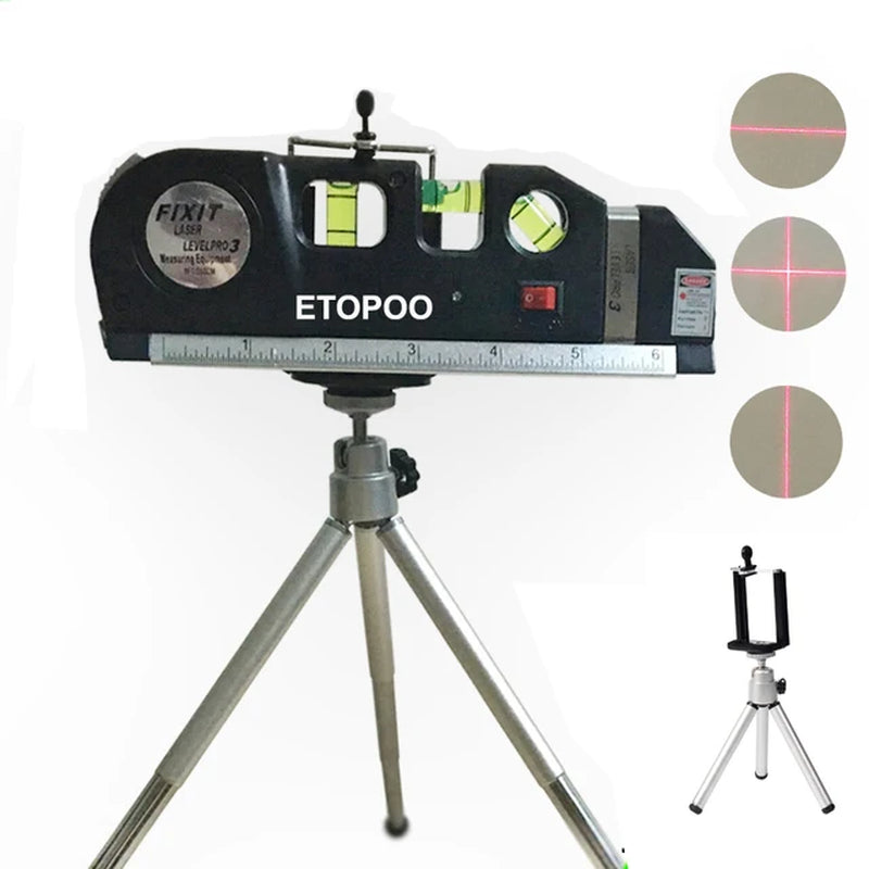 4 in 1 Accurate Multipurpose Laser Level Lever with Tripod Cross Projects Horizontal Vertical Laser Light Beam Measure Tape