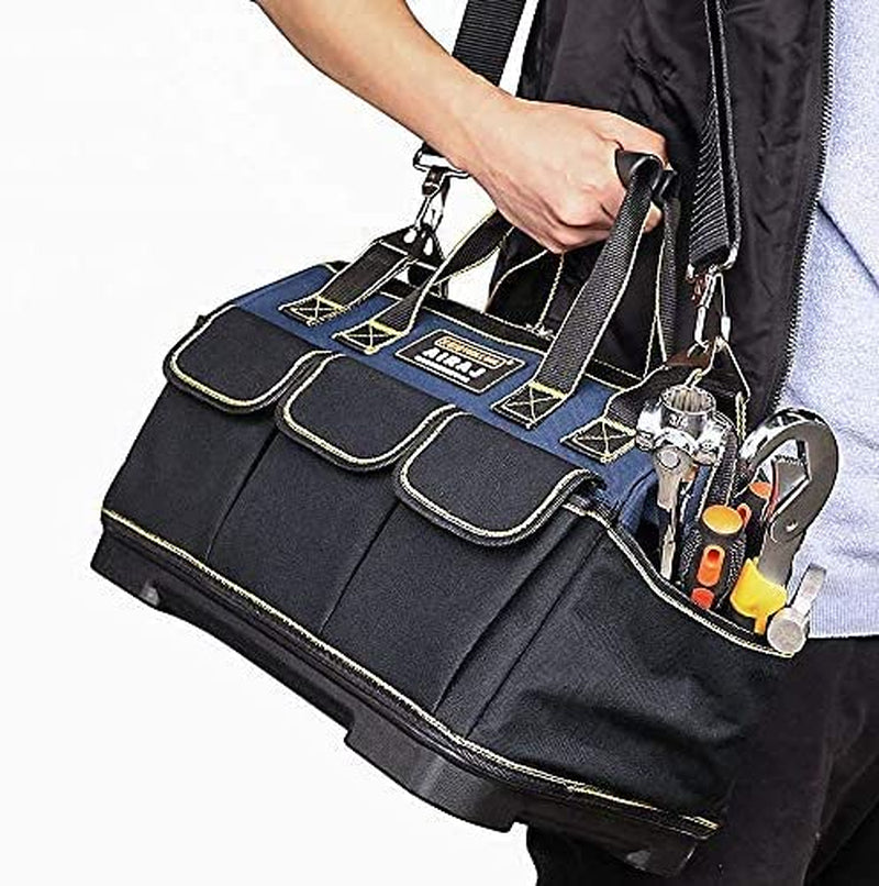 16 Inch Tool Bag,Wide Mouthtool Bag with ABS Hard Molded Base,Waterproof Tool Bags with Adjustable Shoulder Strap,Suitable for Electricians,Carpenters,Plumbers,Car Mechanics,Homeowners.