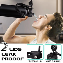 Stainless Steel Water Bottles 32Oz - W/Paracord Handle, Straw/Spout Lid, Carrying Case & Protective Boot, Leak Proof Insulated Bottle Cold 48H & Hot 24H