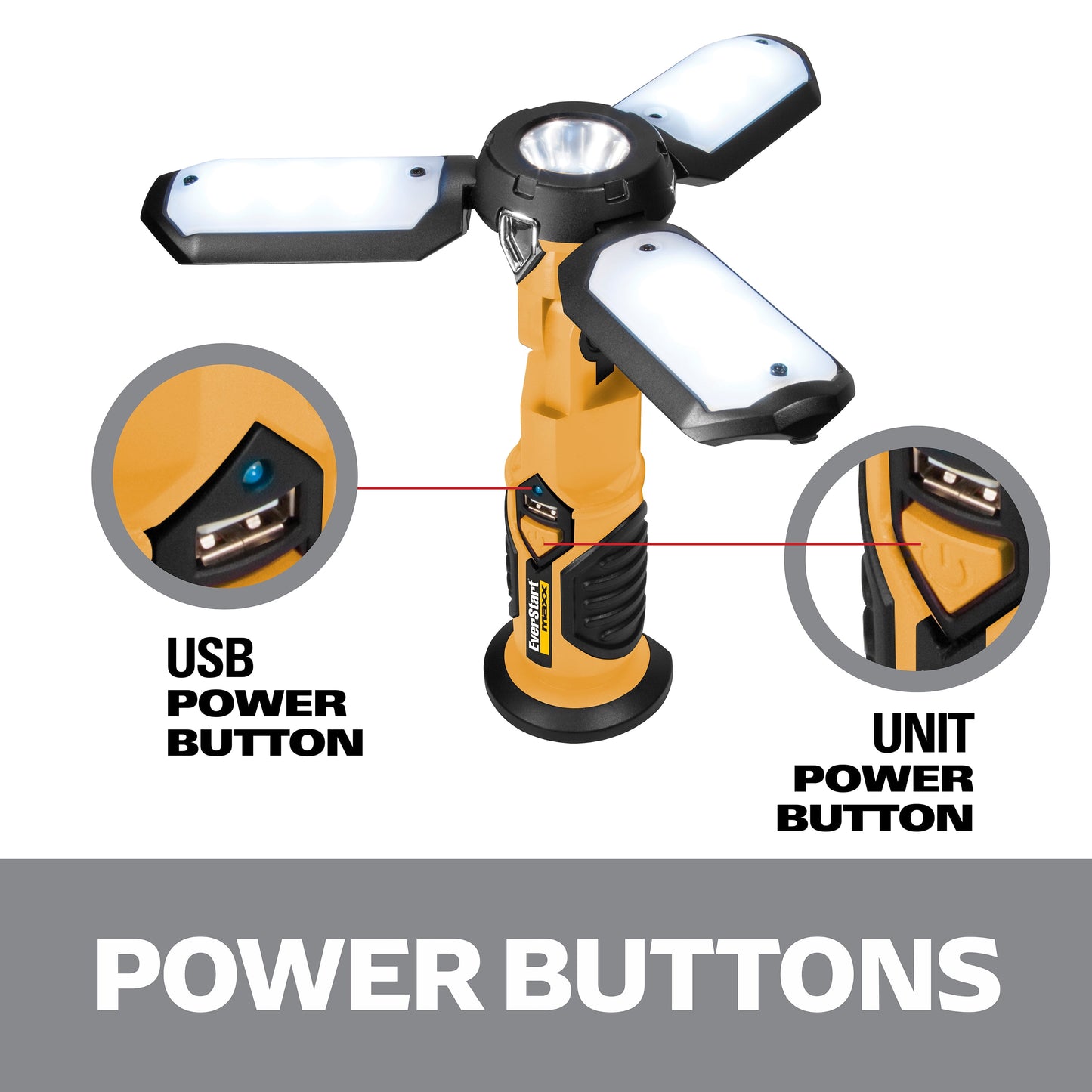 Maxx SAT3E 600 Lumen LED Work Light with Home/Car Chargers, USB Power