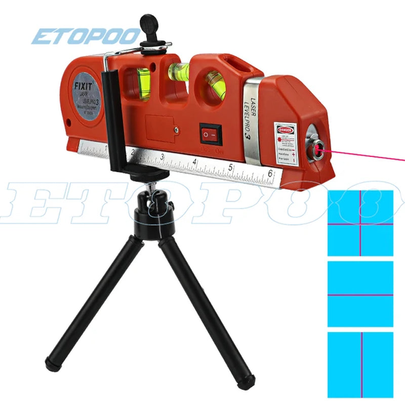 4 in 1 Accurate Multipurpose Laser Level Lever with Tripod Cross Projects Horizontal Vertical Laser Light Beam Measure Tape