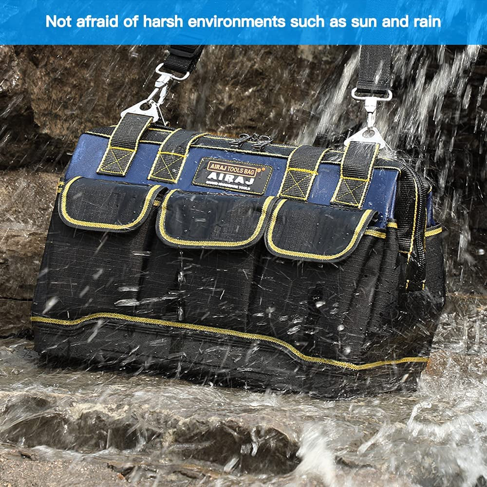 16 Inch Tool Bag,Wide Mouthtool Bag with ABS Hard Molded Base,Waterproof Tool Bags with Adjustable Shoulder Strap,Suitable for Electricians,Carpenters,Plumbers,Car Mechanics,Homeowners.