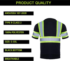 Safety Shirts for Men Hi Vis Short Sleeve Reflective ANSI Class 2 High Visibility Safety Work T Shirts