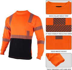 Safety Reflective High Visibility Long Sleeve Shirts ANSI Class 3 Hi Vis Construction Work T Shirts for Men