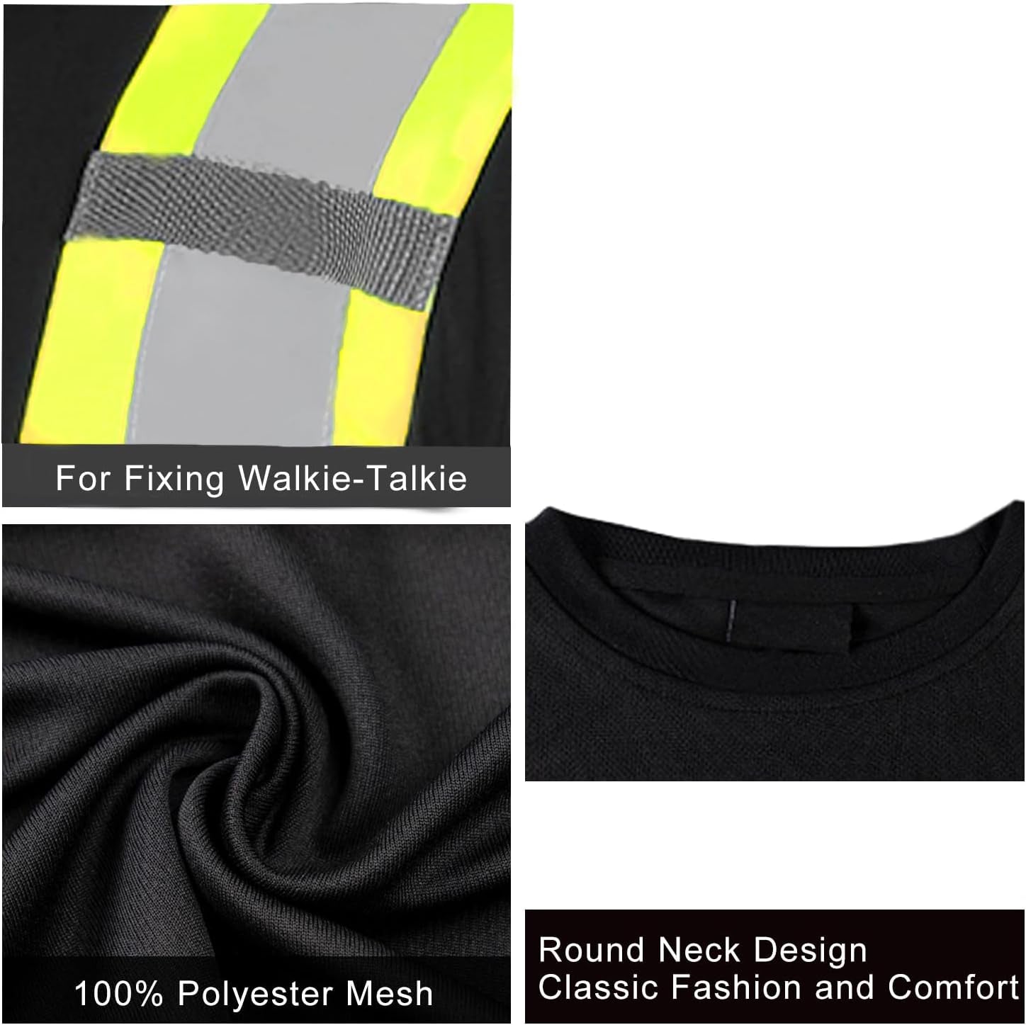 Hi Vis Shirts for Men Reflective ANSI Class 2 Safety Long Sleeve High Visibility Work Construction T Shirts Black