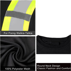 Hi Vis Shirts for Men Reflective ANSI Class 2 Safety Long Sleeve High Visibility Work Construction T Shirts Black