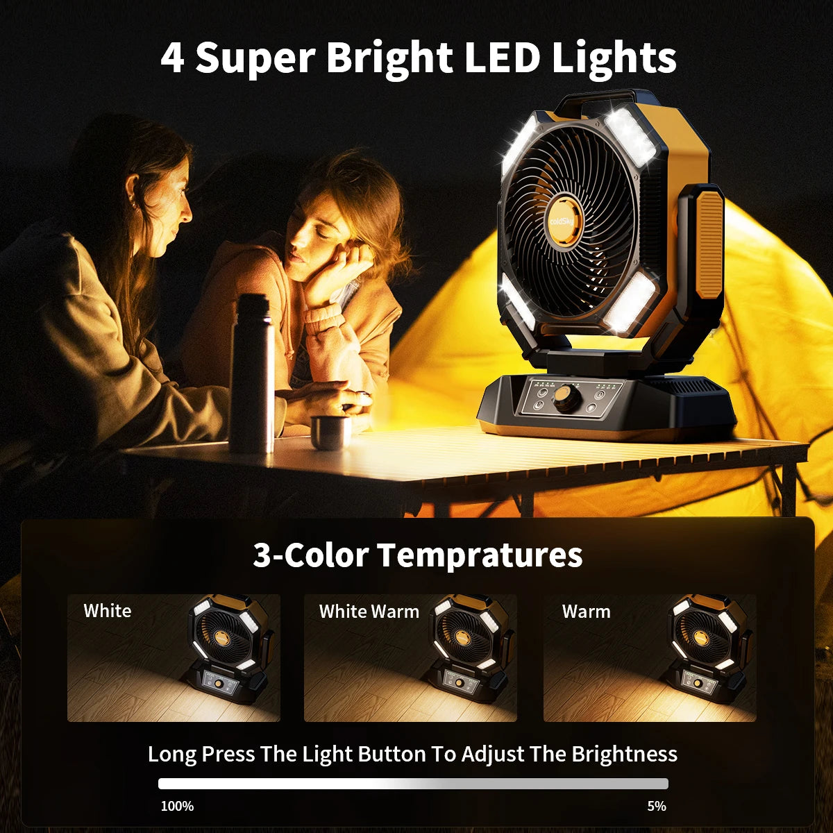 40000Mah Battery Operated Fan Portable Camping Fan with 4 LED Lantern 8 Speeds Desk Fan Remote Portable Rechargeable Outdoor Fan