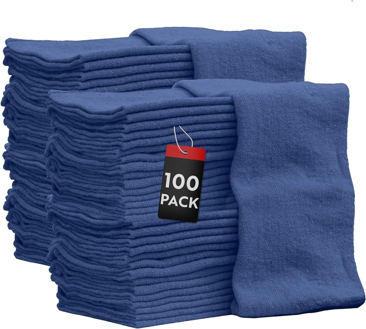 Auto Mechanic Shop Towels 100 Pack Bulk Rags 100% Cotton Commercial Grade Shop Rags Size 14"X14" (100 Pack, Blue)