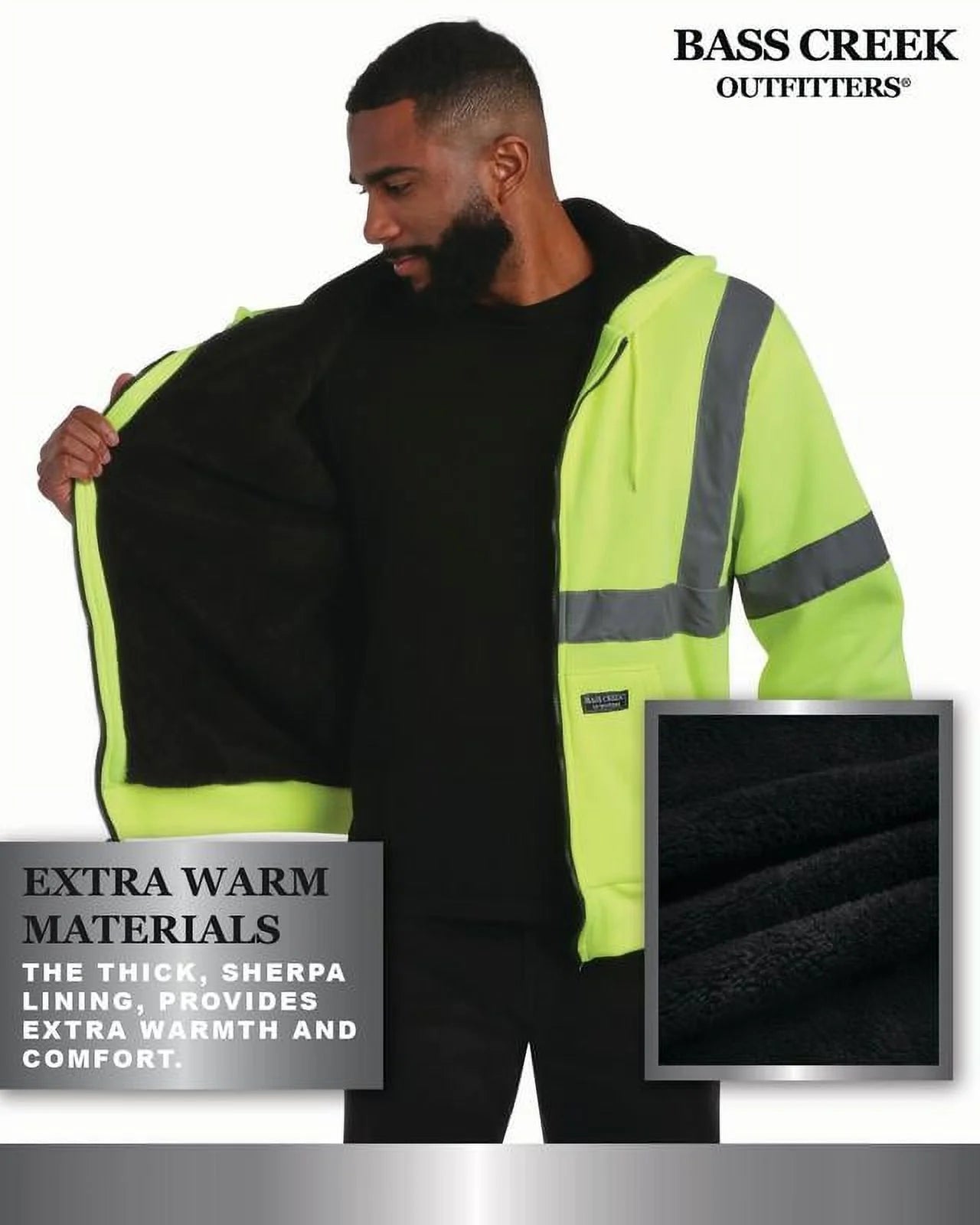 Men'S Jacket - Reflective Hi Vis Fleece Zip up Hoodie Jacket for Men M-XXL