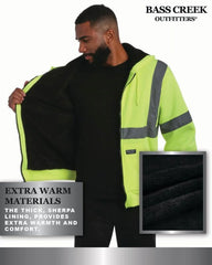 Men'S Jacket - Reflective Hi Vis Fleece Zip up Hoodie Jacket for Men M-XXL