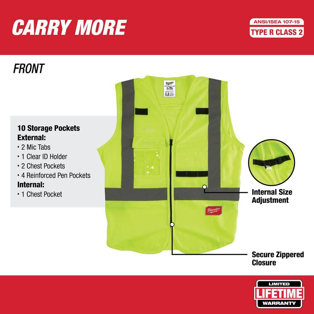 Large/X-Large Yellow Class 2 High Visibility Safety Vest and Mesh High Visibility Safety Vest (2-Pack)