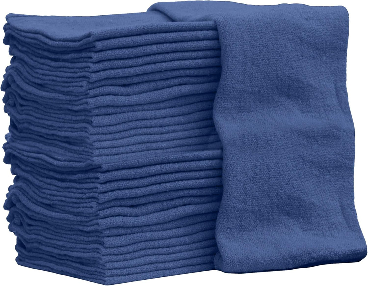 Shop Towels 50 Pack Cotton Rags Size 14"X14" Commercial Grade (50 Pack, Blue)