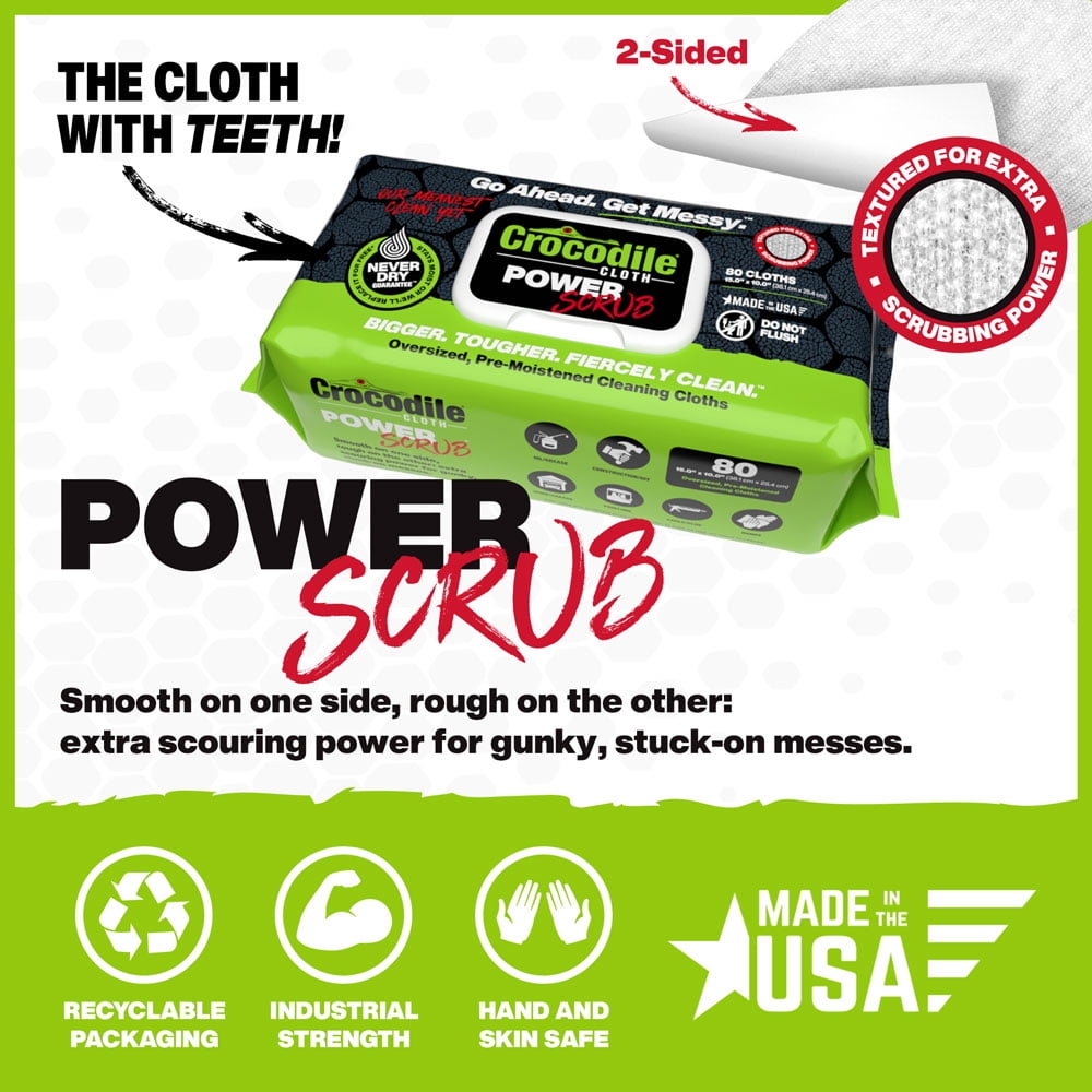 Powerscrub Extra-Large Household and Commercial Cleaning Wipes - 80 Heavy-Duty Cloths for Ultimate Dirt Removal