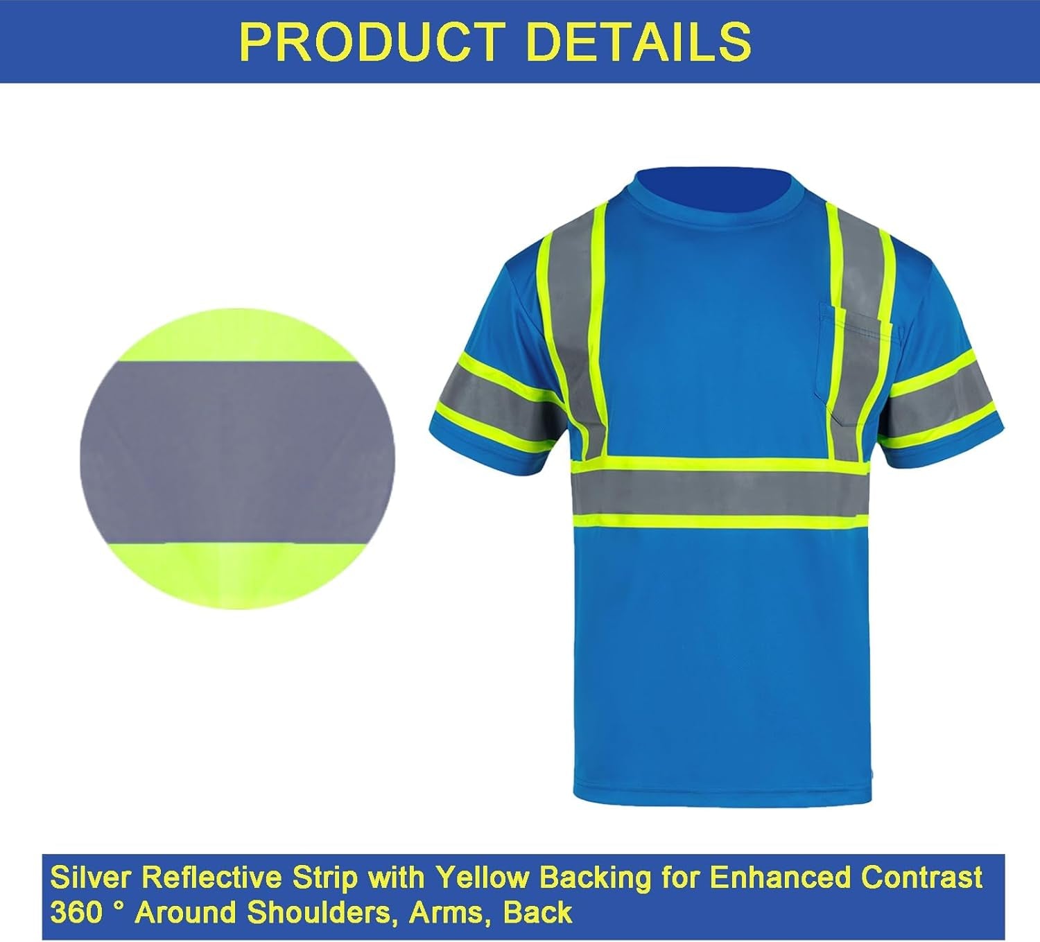 Safety Shirts for Men Hi Vis Short Sleeve Reflective ANSI Class 2 High Visibility Safety Work T Shirts