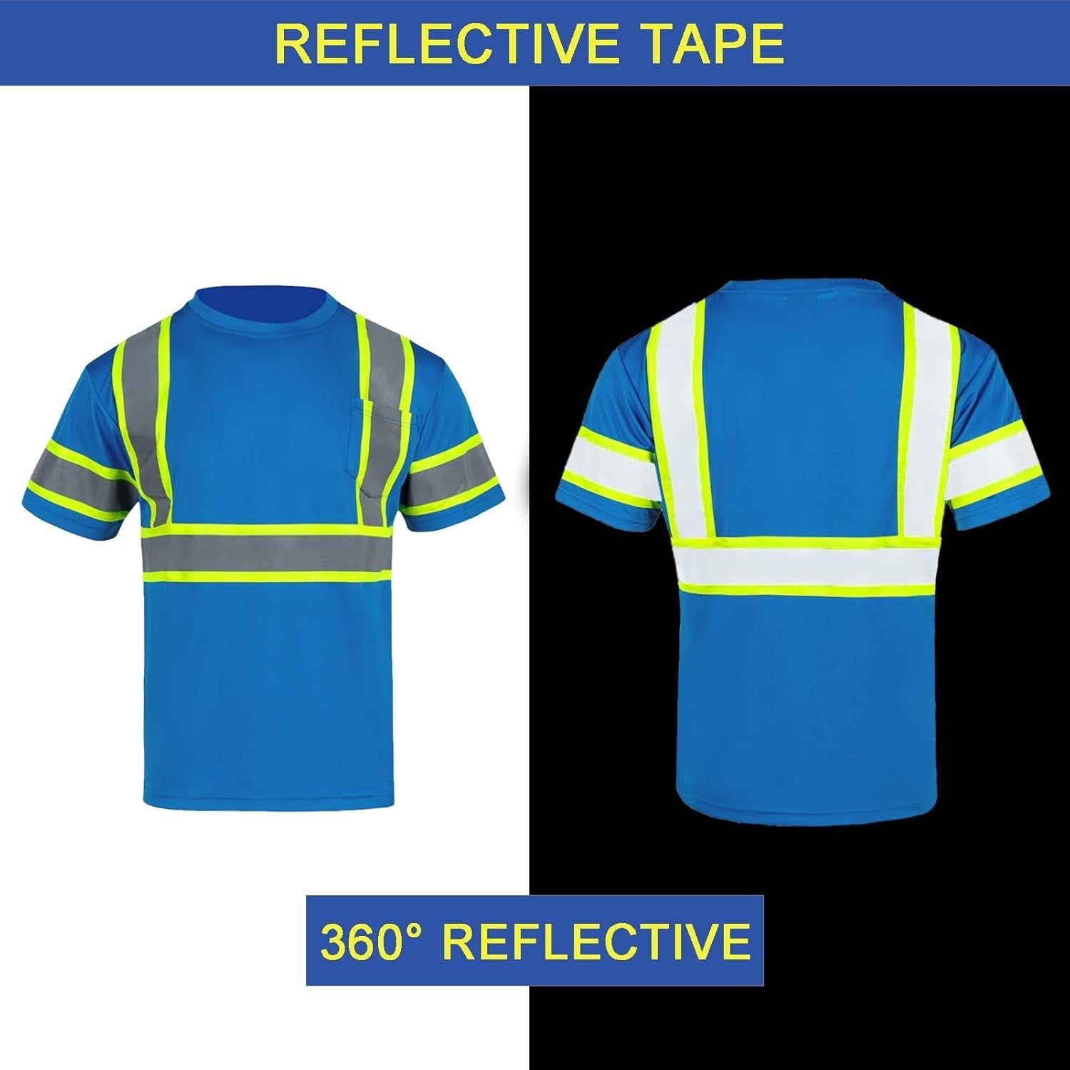 Safety Shirts for Men Hi Vis Short Sleeve Reflective ANSI Class 2 High Visibility Safety Work T Shirts