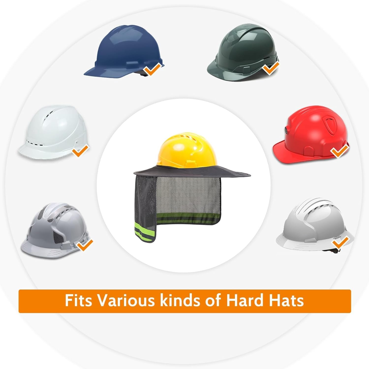 Hard Hat Sun Shade, Full Brim Neck Shield, 2Packs, Hard Hat Not Included