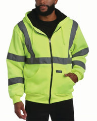 Men'S Jacket - Reflective Hi Vis Fleece Zip up Hoodie Jacket for Men M-XXL