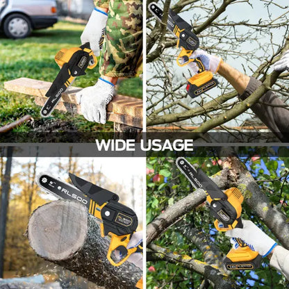 Pro Smart Mini Chainsaw 6 Inch Cordless Electric, Portable Handheld Small Chainsaw for Tree Trimming and Wood Cutting - Includes 2 Batteries and 3 Chains