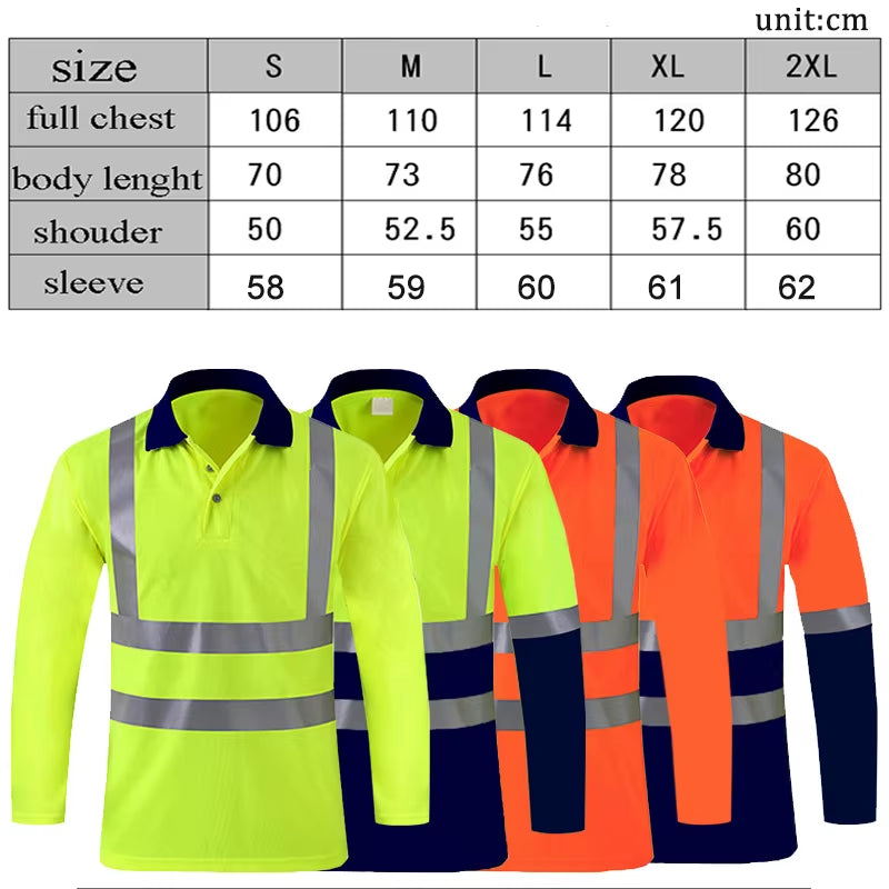 Shirts for Men High Visibility Reflective T-Shirt Long Sleeves Safety Shirt Hi Vis Workwear Shirt Work Shirts Polo