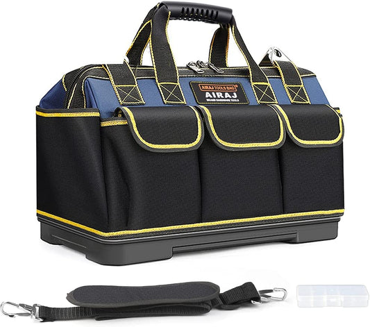 16 Inch Tool Bag,Wide Mouthtool Bag with ABS Hard Molded Base,Waterproof Tool Bags with Adjustable Shoulder Strap,Suitable for Electricians,Carpenters,Plumbers,Car Mechanics,Homeowners.