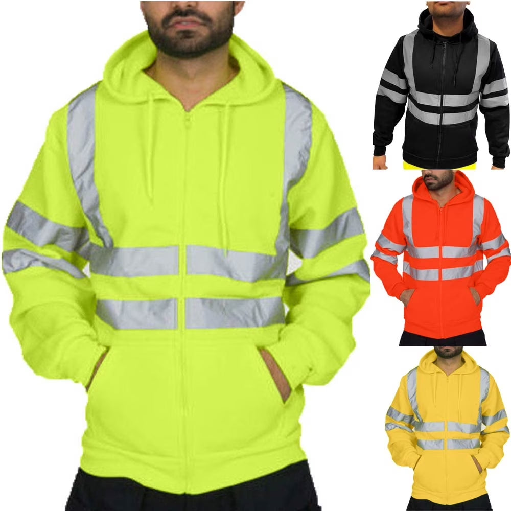 High Visibility Reflective Hoodies for Men, Safety Sweatshirts with Pockets, Work Construction Safety Hoodie Pullover Yellow Sweatshirt
