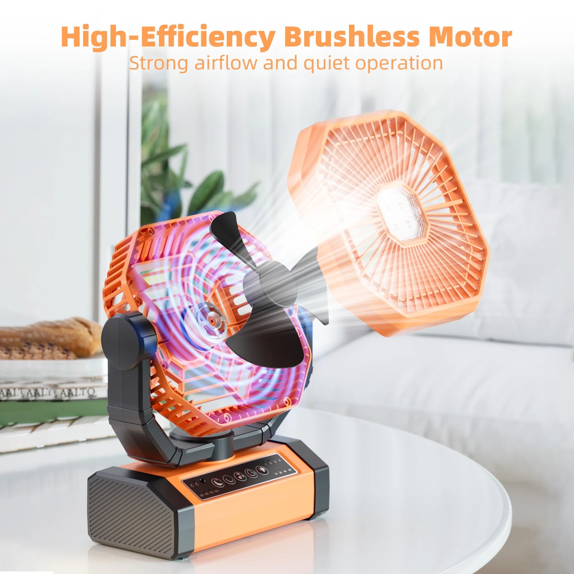 Portable Cordless Fan 20000Mah Rechargeable Battery Powered Ventilator W/ LED Lantern, Remote, Hook, Timer, 270° Pivot 90° Oscillating 4 Speed Brushless Motor, Outdoor Jobsite Garage Patio Fan