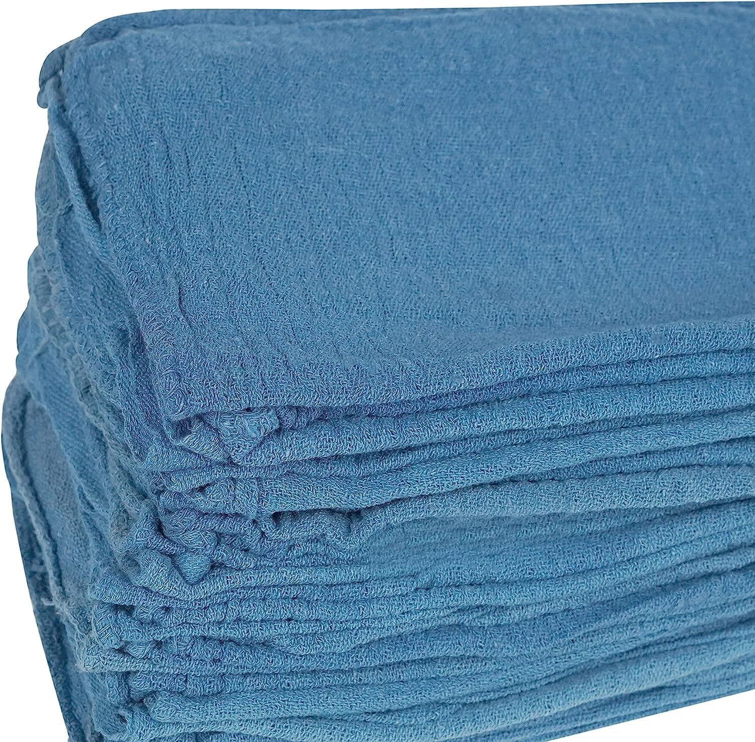 Cotton Shop Towels Blue – (Pack of 150) Size 14X14 Inches Cleaning Rags – Absorbent Shop Rags and Multipurpose Cleaning Towels for Automobiles, Industries, Garage and Homes