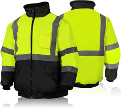 High Visibility Safety Bomber Jackets with Fleece Liner,Ansi Class 2 Reflective Waterproof Jacket for Men