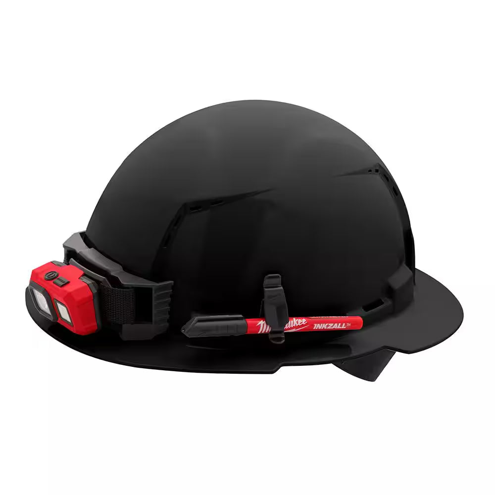 BOLT Black Type 1 Class C Full Brim Vented Hard Hat with 4-Point Ratcheting Suspension with Tinted Dual Coat Eye Lense