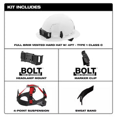 BOLT Black Type 1 Class C Full Brim Vented Hard Hat with 4-Point Ratcheting Suspension with Tinted Dual Coat Eye Lense