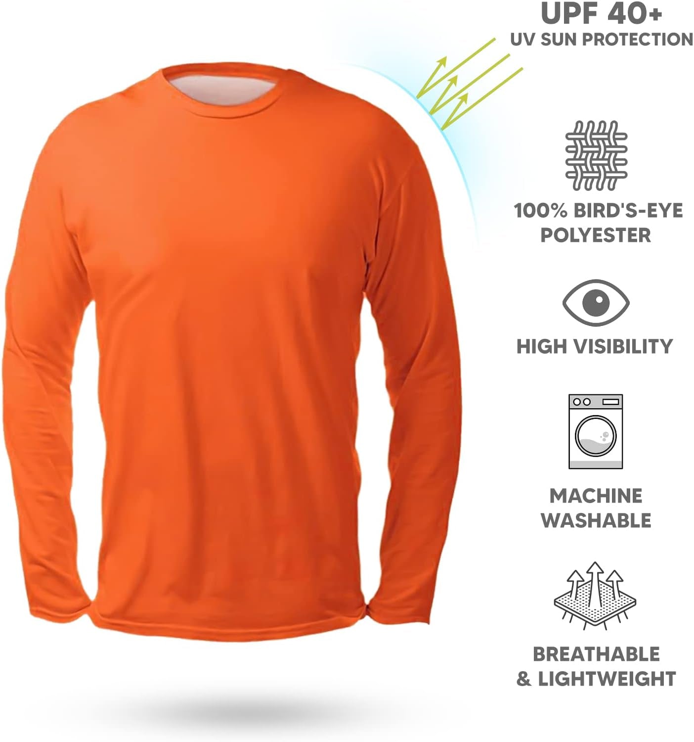 High Visibility Shirts for Men 100% Polyester UPF40+ Long Sleeve Safety Construction Work Shirts