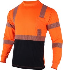 Safety Reflective High Visibility Long Sleeve Shirts ANSI Class 3 Hi Vis Construction Work T Shirts for Men