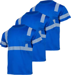 Hi Vis Safety T Shirts with Pocket for Men Work ANSI Class 2 Reflective Short Sleeveve