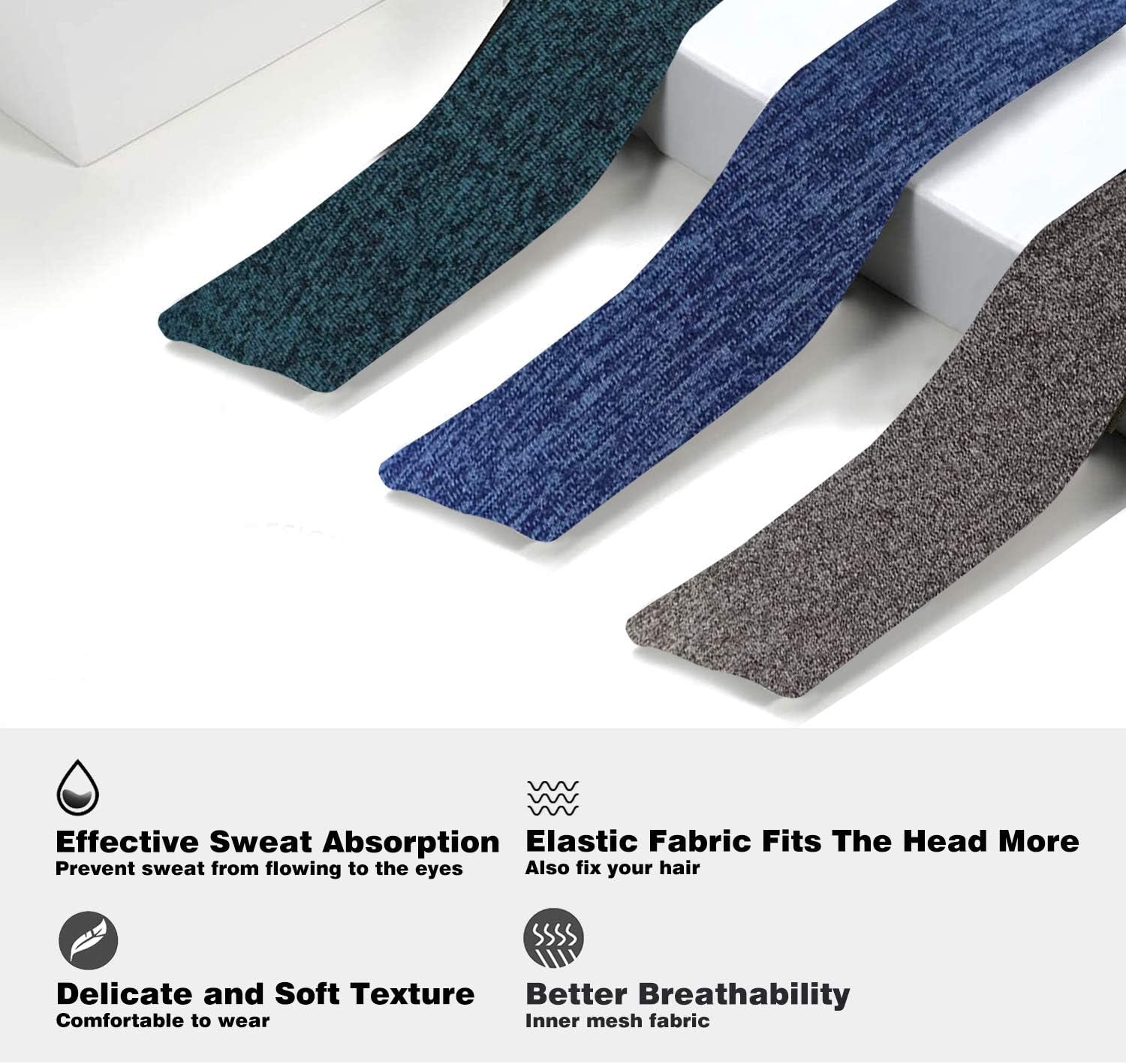 Headbands for Men, 3-Pack Men'S Head-Ties, Breathable Headbands for Tennis, Running, Sweat-Wicking Non Slip