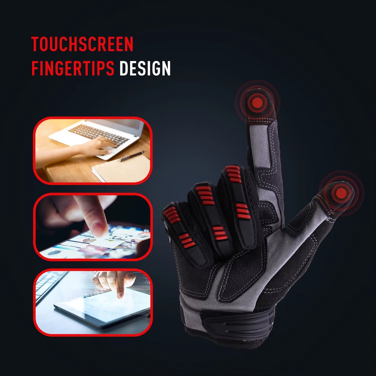 Touchscreen TPR Impact Reducing PVC Reinforced Palm Non-Slip Breathable Mens Heavy Duty Work Gloves