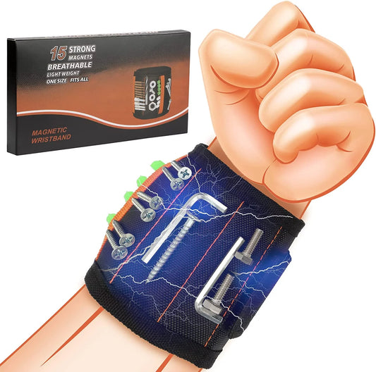 Magnetic Wristband - Men & Women'S Tool Bracelet with 15 Strong Magnets for Holding Screws/Nails/Drill, Gifts for Men/Father/Dad/Handyman/Electrician/Husband - Father'S Day Gifts