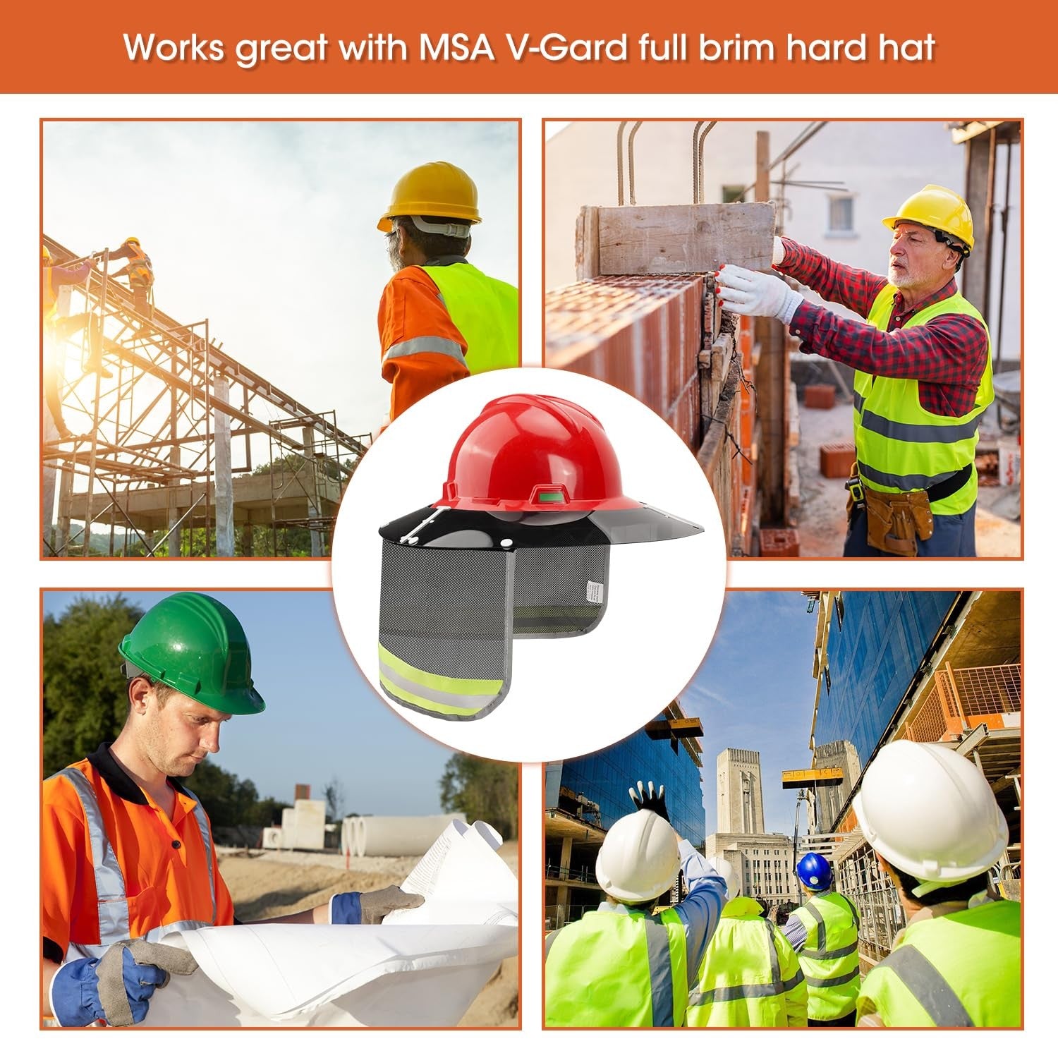 Hard Hat Visor with Neck Shade Fits Standard V-Gard Full Brim Attachment For
