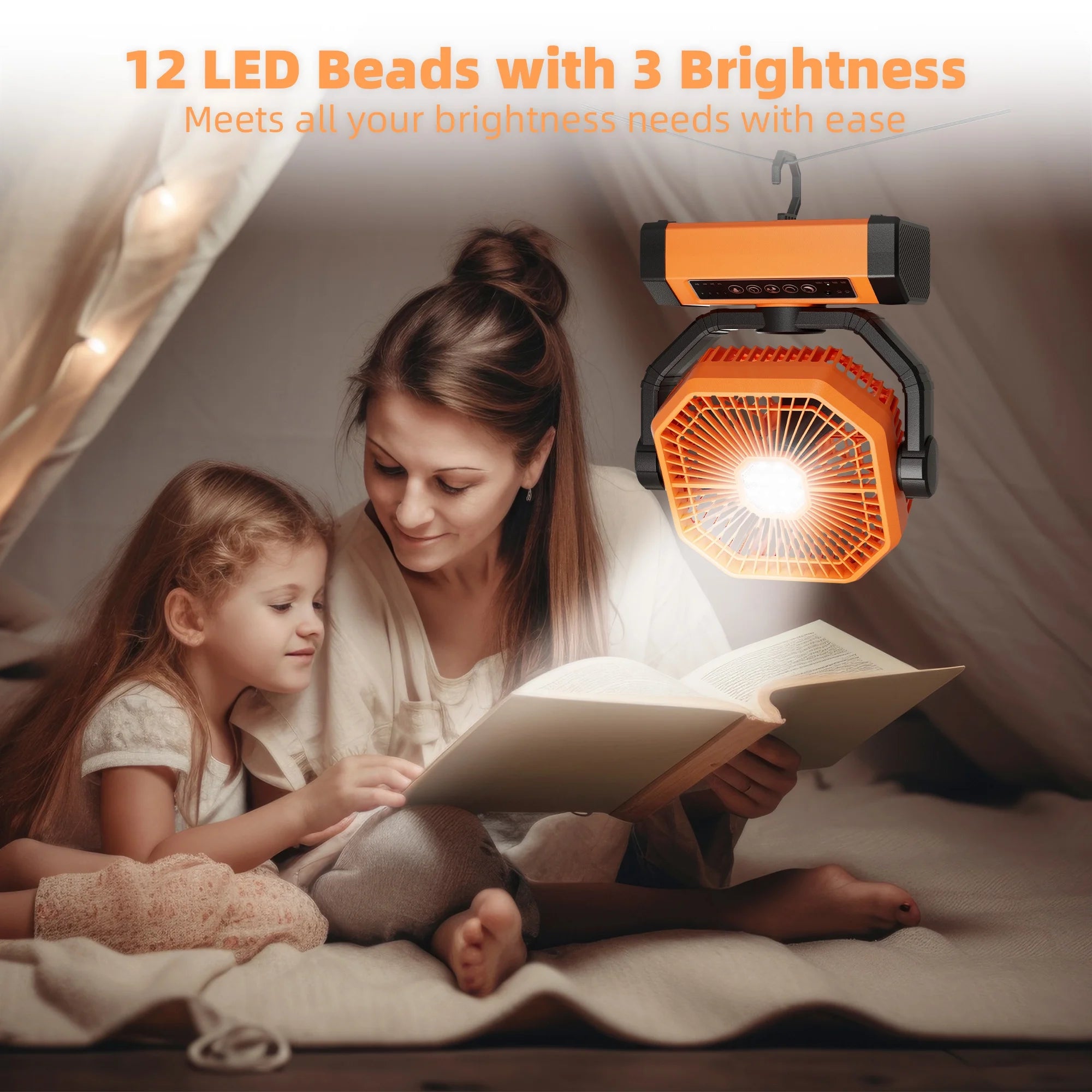 Portable Cordless Fan 20000Mah Rechargeable Battery Powered Ventilator W/ LED Lantern, Remote, Hook, Timer, 270° Pivot 90° Oscillating 4 Speed Brushless Motor, Outdoor Jobsite Garage Patio Fan