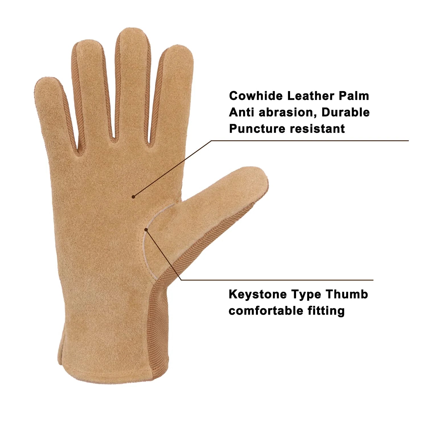 Womens Leather Work Gloves, Cowhide Gardening Gloves Utility Work Gloves, Large