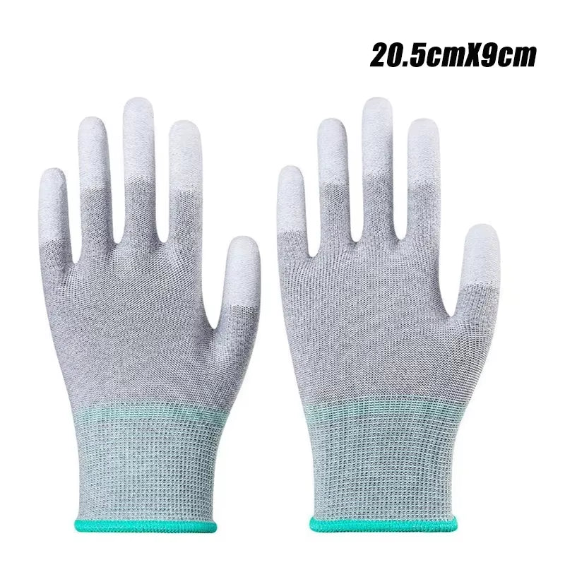 5PCS Antistatic Coated Labour Gloves Nylon Carbon Fibre Coated Fingers Touch Screen PU Gloves Wear Resistant Dustproof Workshop