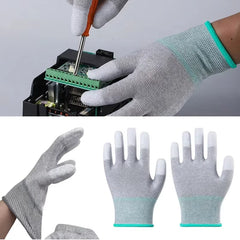 5PCS Antistatic Coated Labour Gloves Nylon Carbon Fibre Coated Fingers Touch Screen PU Gloves Wear Resistant Dustproof Workshop