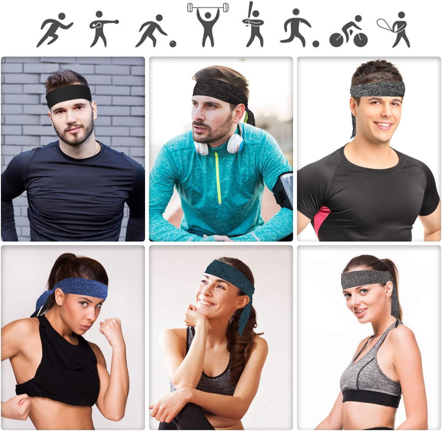 Headbands for Men, 3-Pack Men'S Head-Ties, Breathable Headbands for Tennis, Running, Sweat-Wicking Non Slip